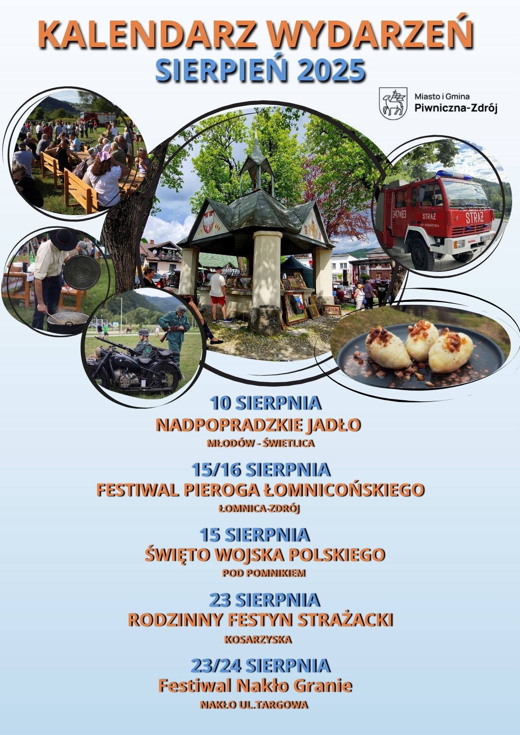 Serdecznie zapraszamy mieszkańców i gości do wspólnego świętowania podczas wyjątkowych wydarzeń w sierpniu 2025 roku!