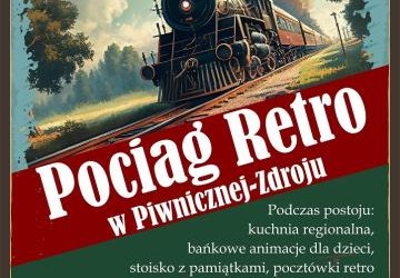 Pociąg Retro na stacji Hanuszów w Piwnicznej-Zdroju