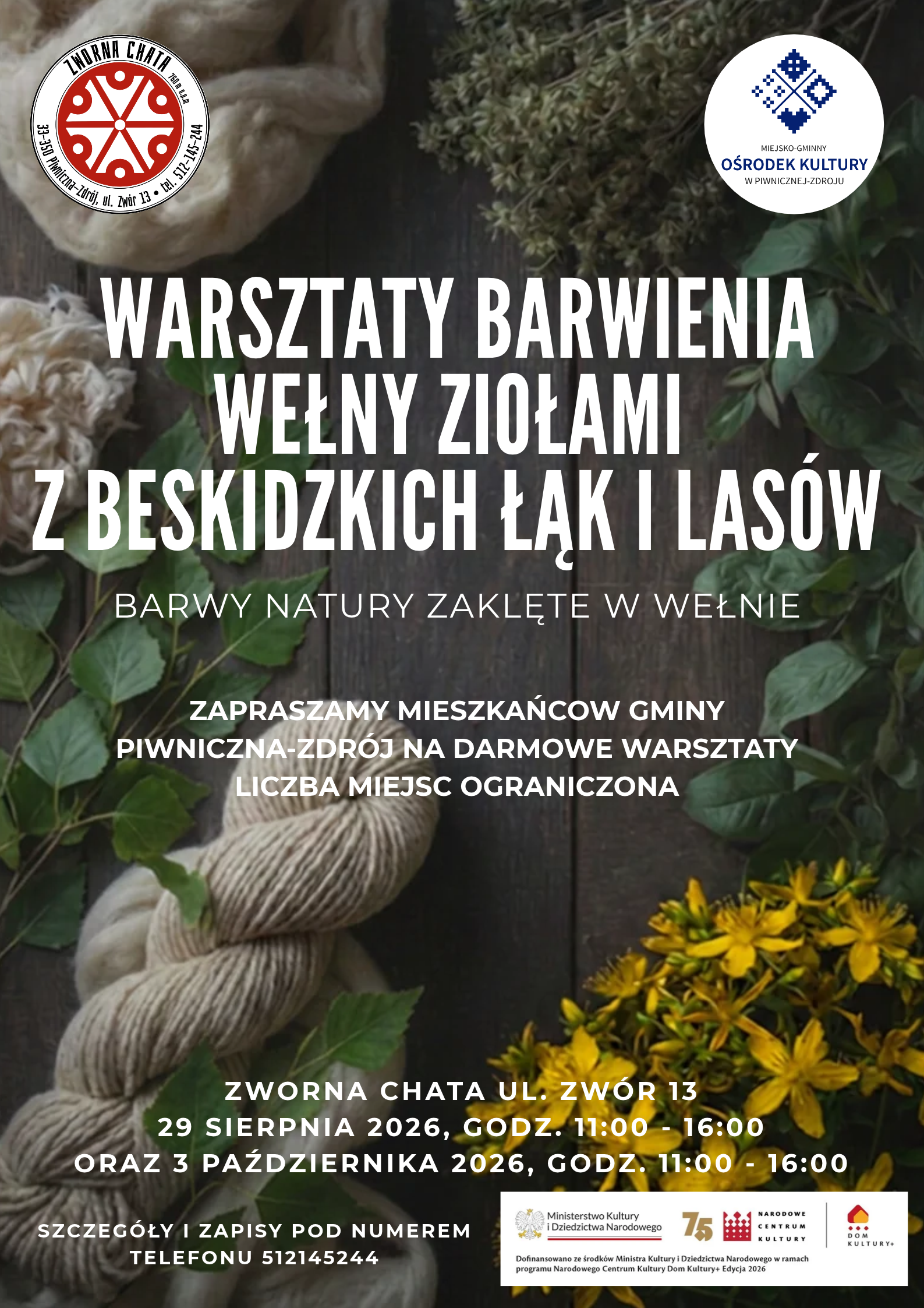 Warsztaty barwienia wełny ziołami z beskidzkich łąk i lasów